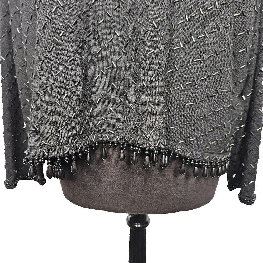 Vtg Valerie Stevens Evening Sweater Large Merino Wool Black Beaded Sophisticated